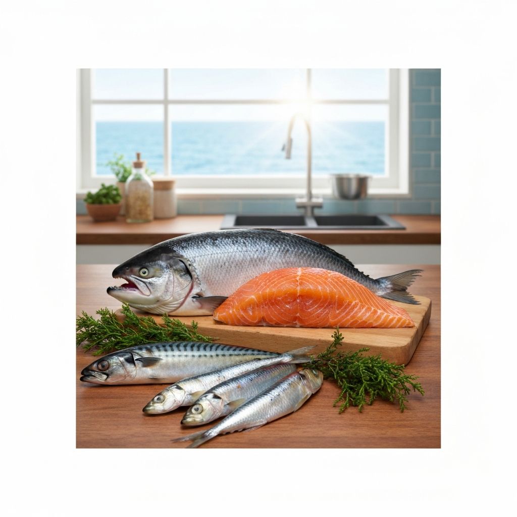 Świeże ryby i owoce morza na drewnianej desce